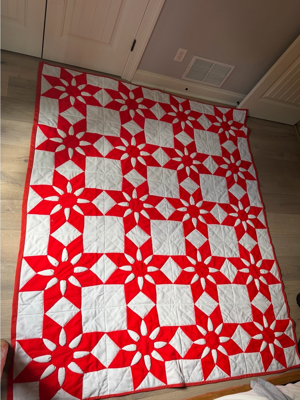 Vintage Red and White Starflower Quilt